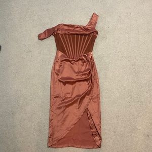 Burnt Orange Corset Cocktail Dress